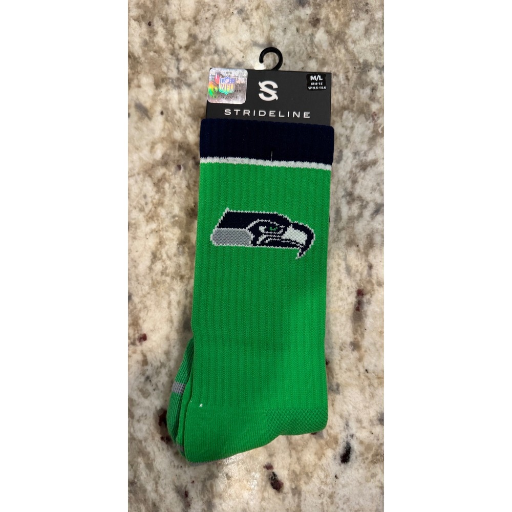 Strideline NFL Seattle Seahawks Premium Knit Crew Socks Lime Green M/L N0239237